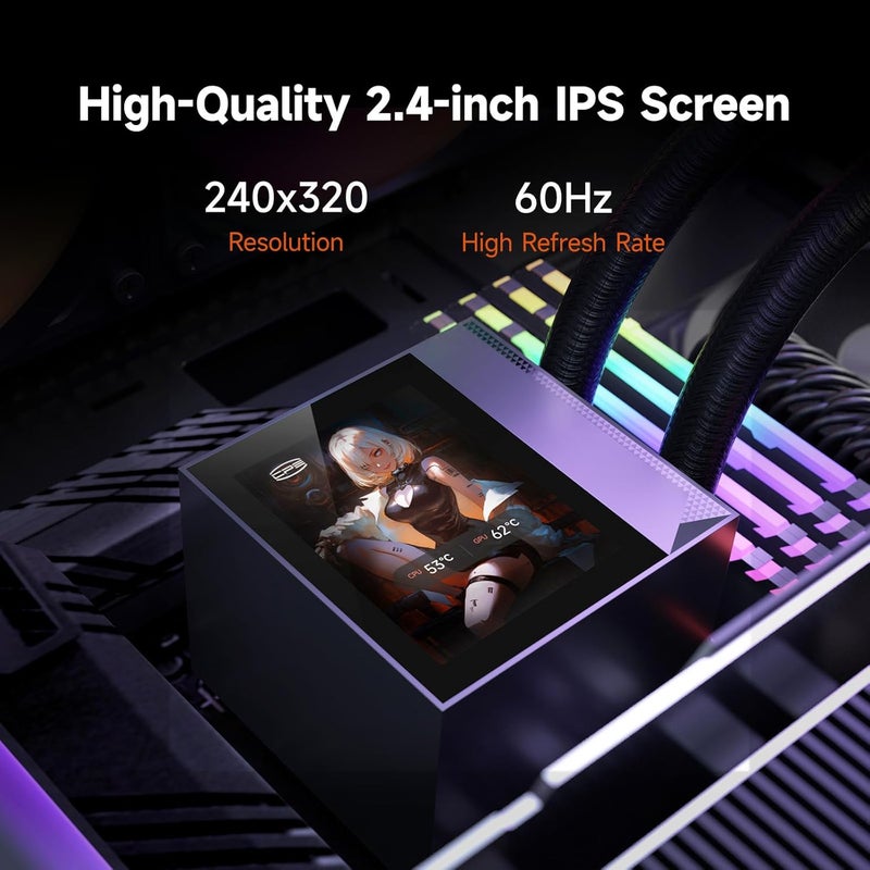 PCCOOLER CPU Cooler, 360mm AIO Liquid Cooling, High-Performance Pump, 2.4” IPS Display, CPS ARGB Water Cooling with Quiet F5 R120 Fans(DC360 White) - Image 3